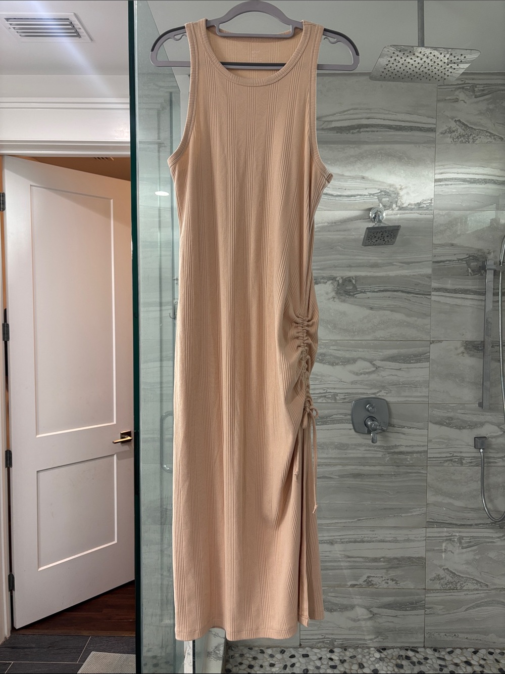 Peachy Beige Ribbed midi dress